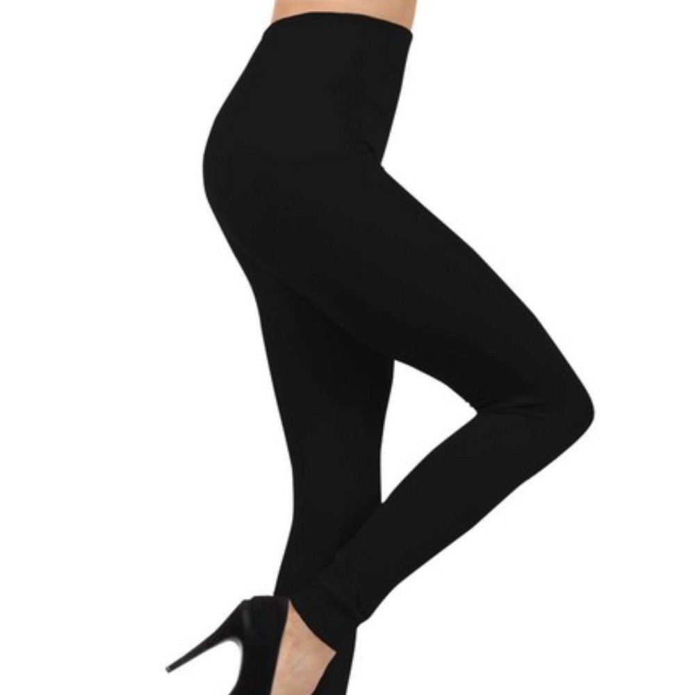 YELETE FLEECE Warmer Weather Wide Black Basic Stretch OS Long Leggings